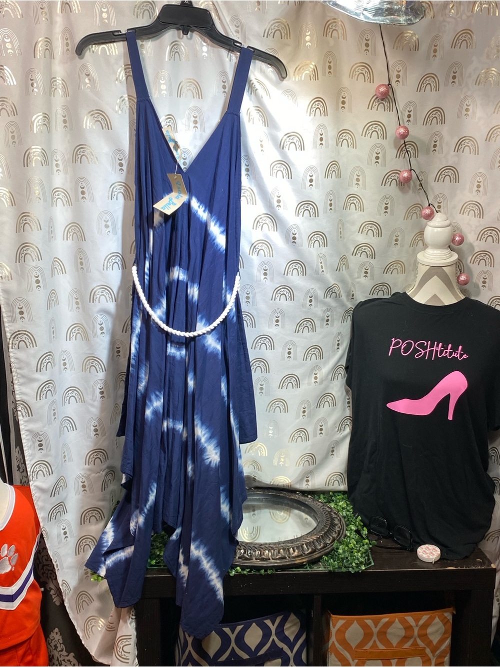 Isola Navy Blue and White Tie-Dye V-Neck Chemise